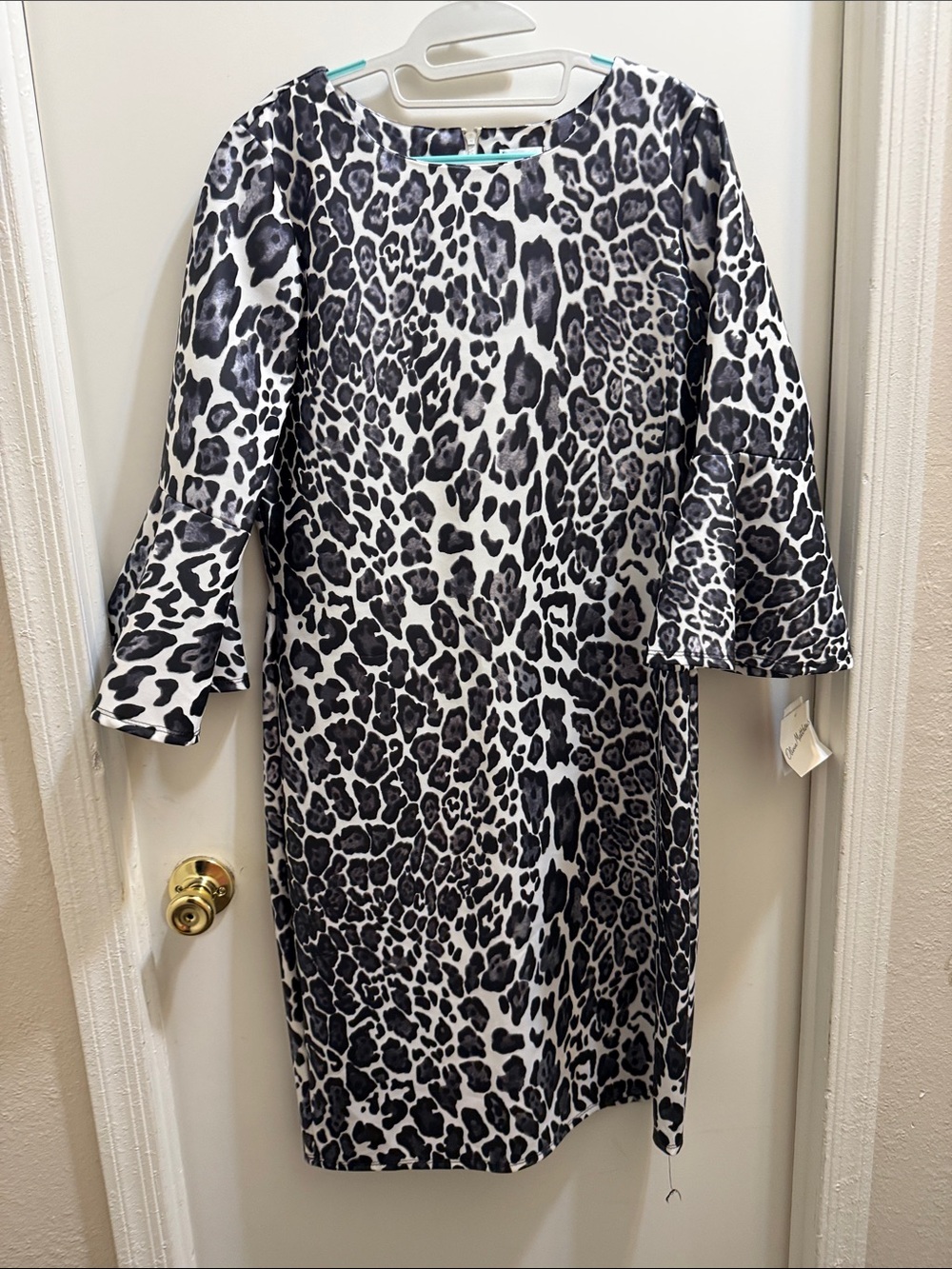 Olivia Matthews Black and White Leopard-Print Midi Dress